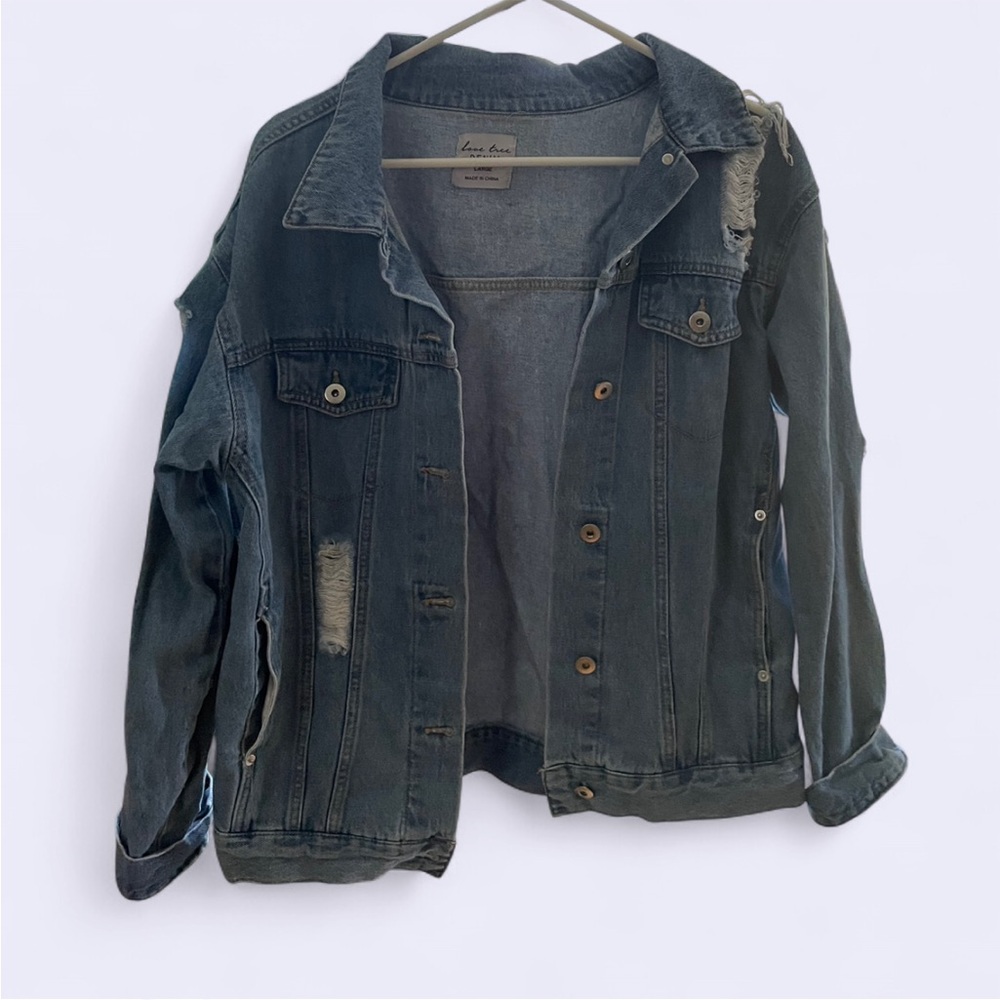 Love Tree Blue Distressed Jean Jacket